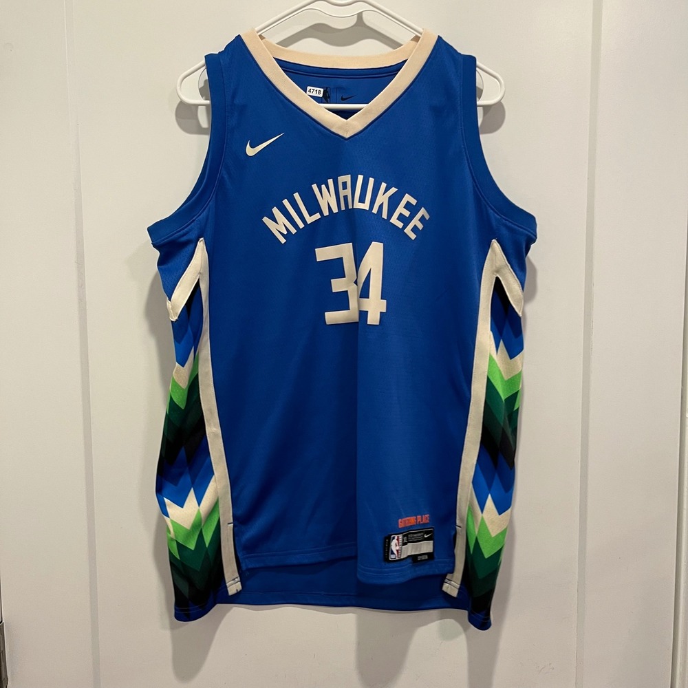 Nike Milwaukee Bucks Giannis Antetokounmpo 34 City Edition Jersey Blue XL 18/20